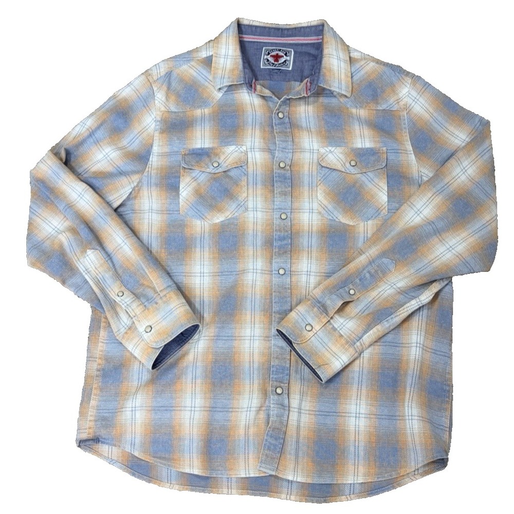 LARGE DESERT SON Flag & Anthem Western Cowboy Patriot Snap Down Blue Shirt
